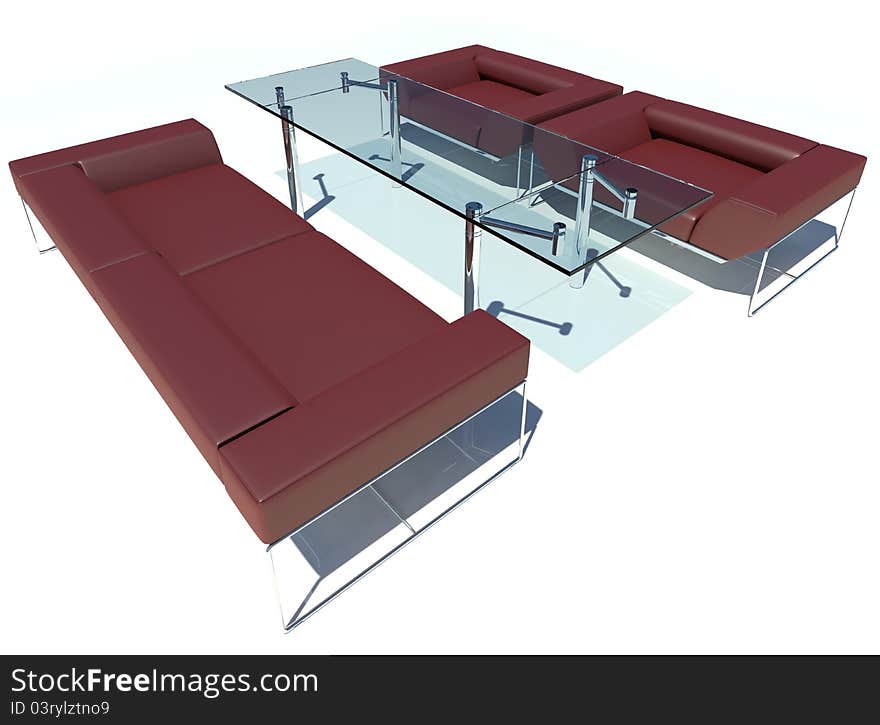 Red Sofa Group 3D Rendering