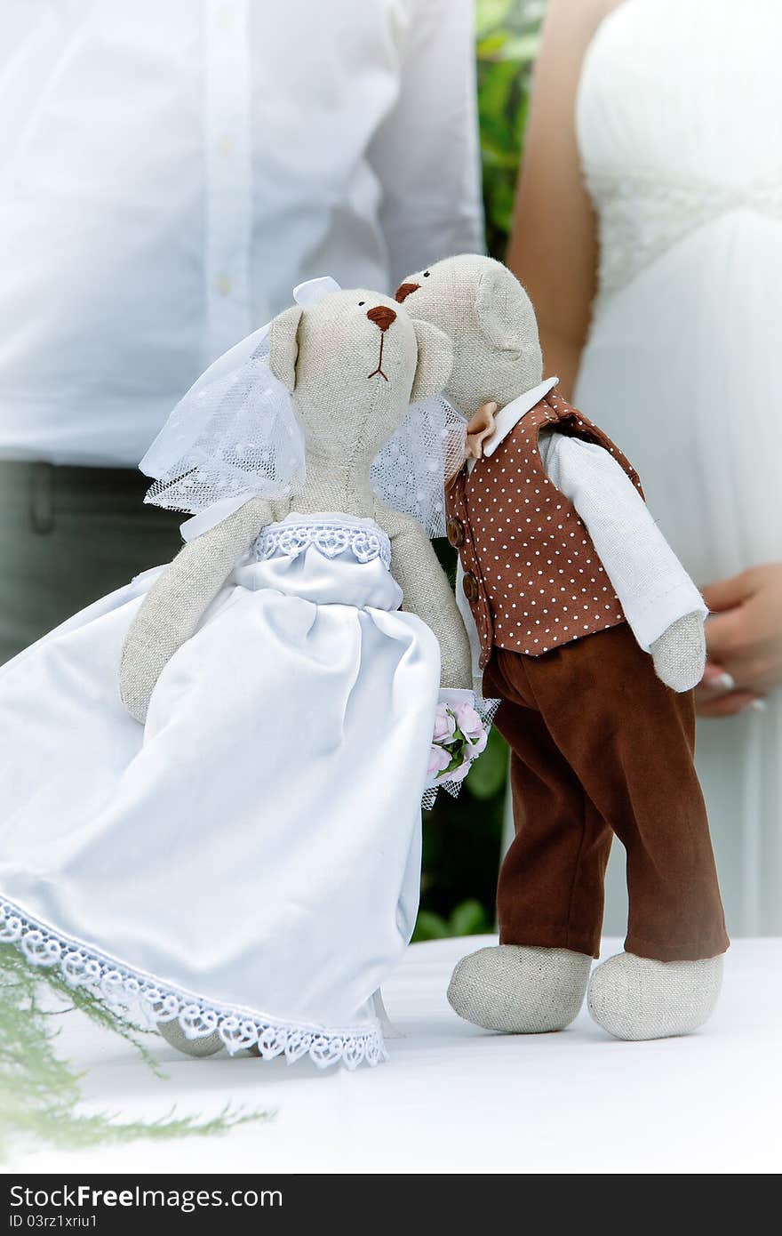 Close up view of wedding decoration elements on white back