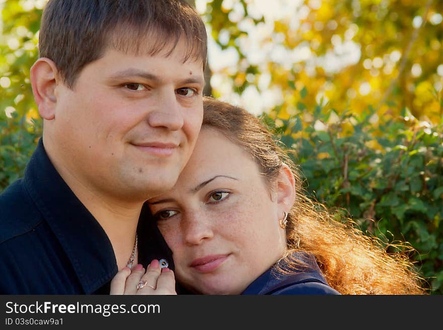 Romentic couple in autumn park. Romentic couple in autumn park