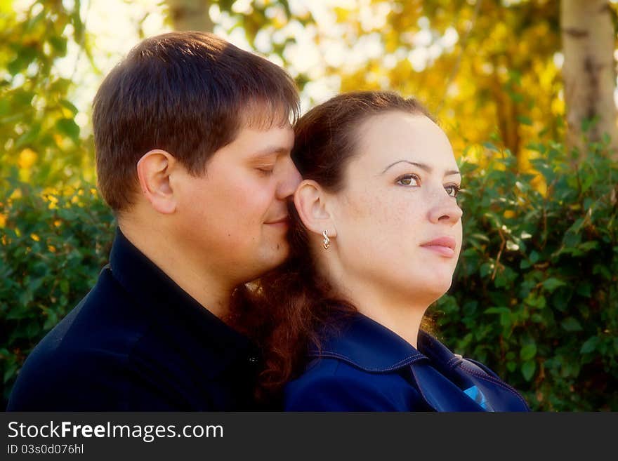 Romentic couple in autumn park. Romentic couple in autumn park