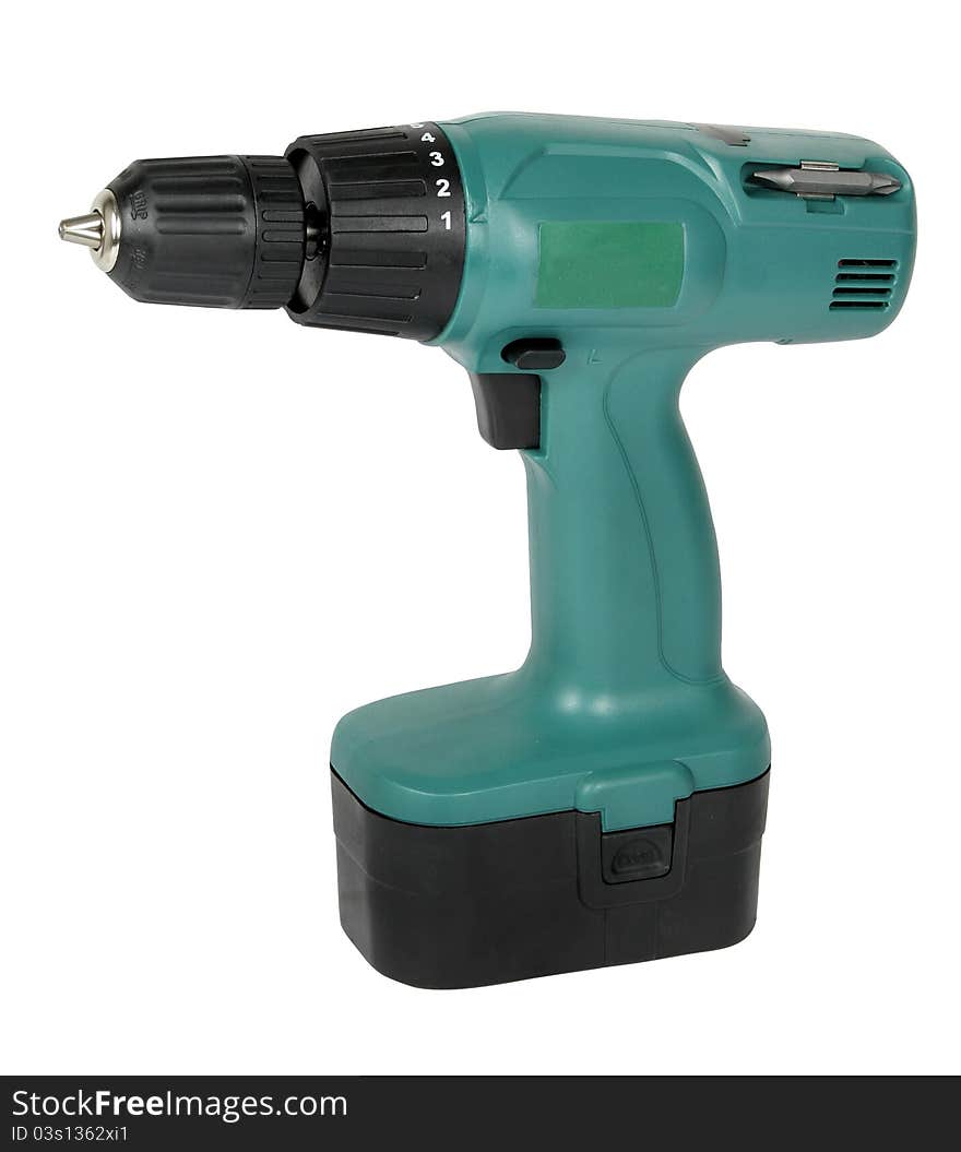 Image of a green cordless electric drill isolated on a white background. Clipping path included. Image of a green cordless electric drill isolated on a white background. Clipping path included.