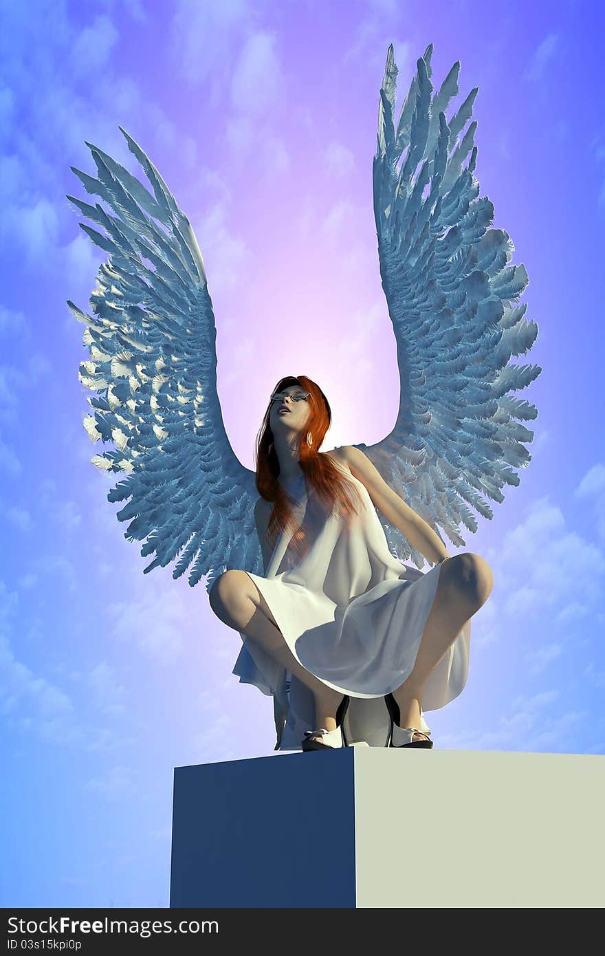 The girl with wings on a blue background. The girl with wings on a blue background.