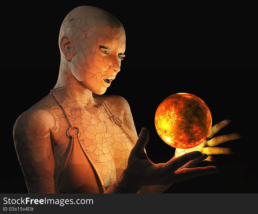 The female figure with a mystical ball in his hands. The female figure with a mystical ball in his hands.