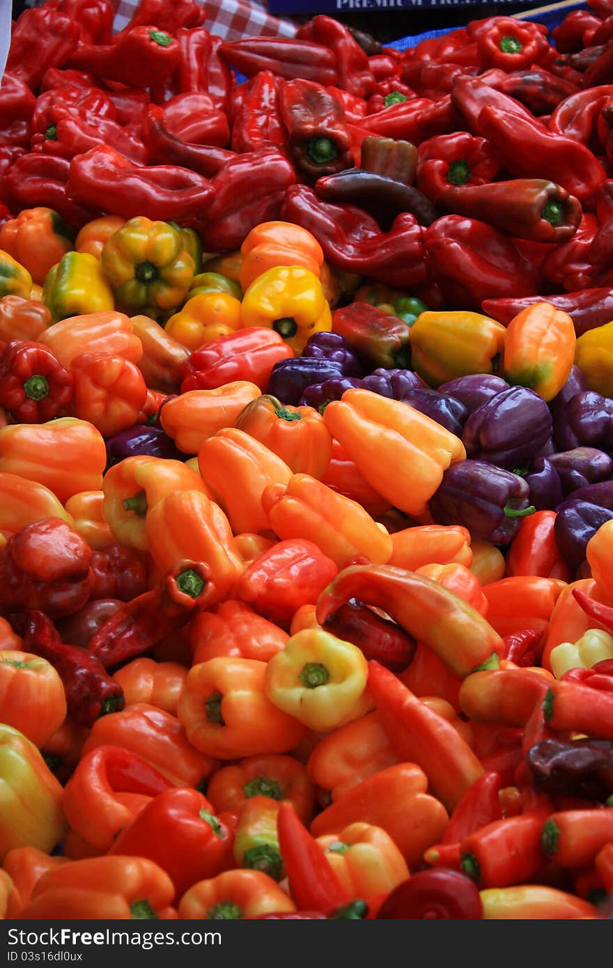 A large variety of assorted bell peppers