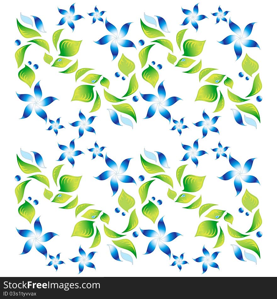 Ornament with green foliage and blue flowers 3