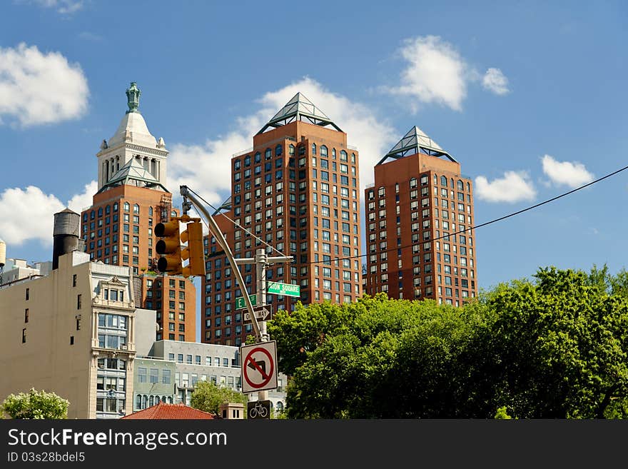 Union Square Park as well as the buildings surrounding it.