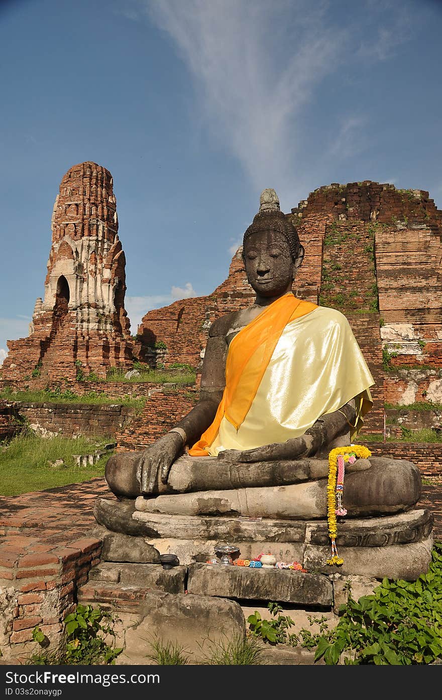 Buddha statue in the Ayutthaya Historical Park, the ruins of the old capital city of the Ayutthaya Kingdom