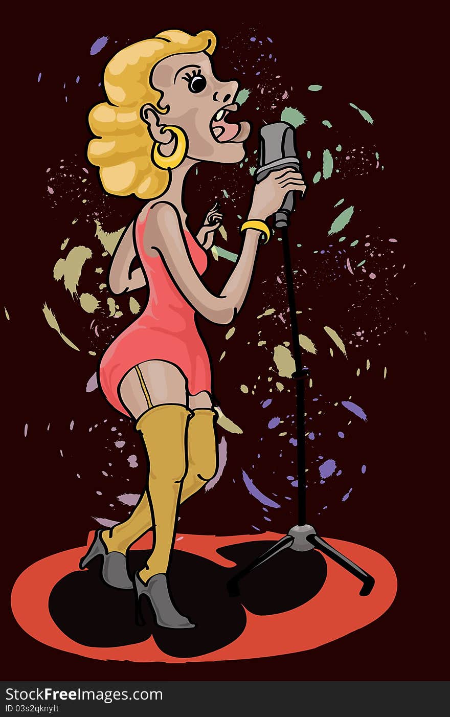 Illustration of bar singer in action singing on stage. Illustration of bar singer in action singing on stage