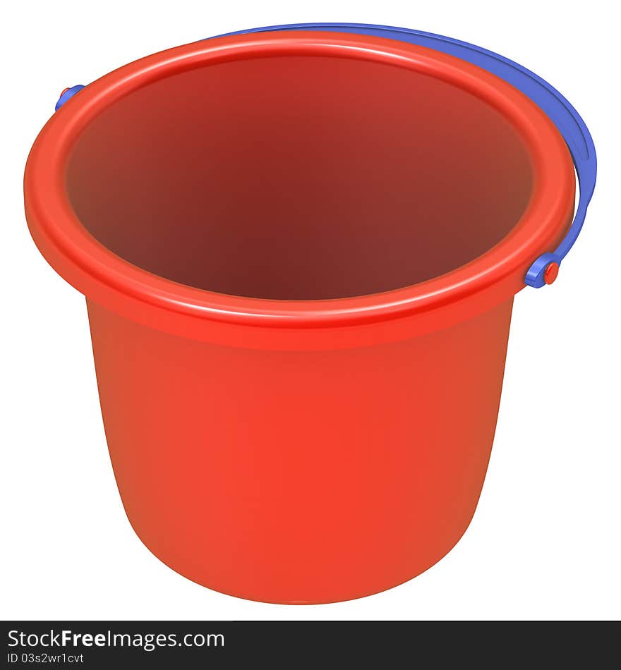 Empty red bucket . Isolated on white background.