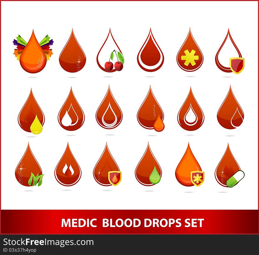 Creative medic blood drops symbols set isolated