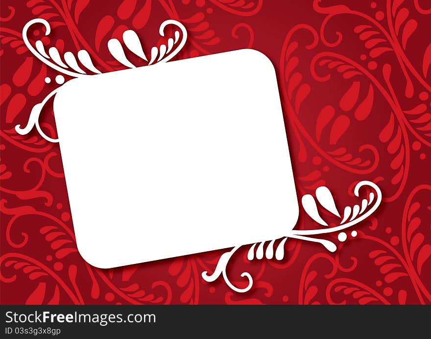 Red floral greeting card with white square  for sample text. Red floral greeting card with white square  for sample text