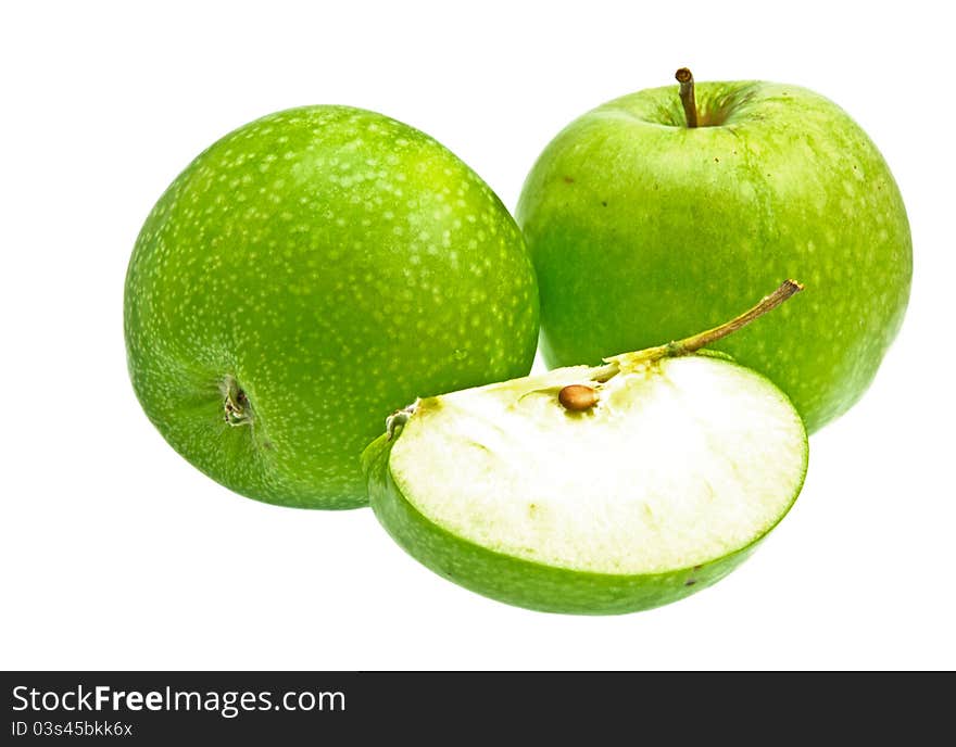 Green apples on white background