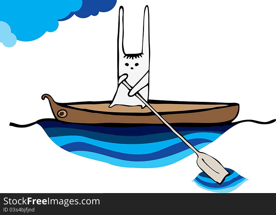 Hare sailing canoe vector image