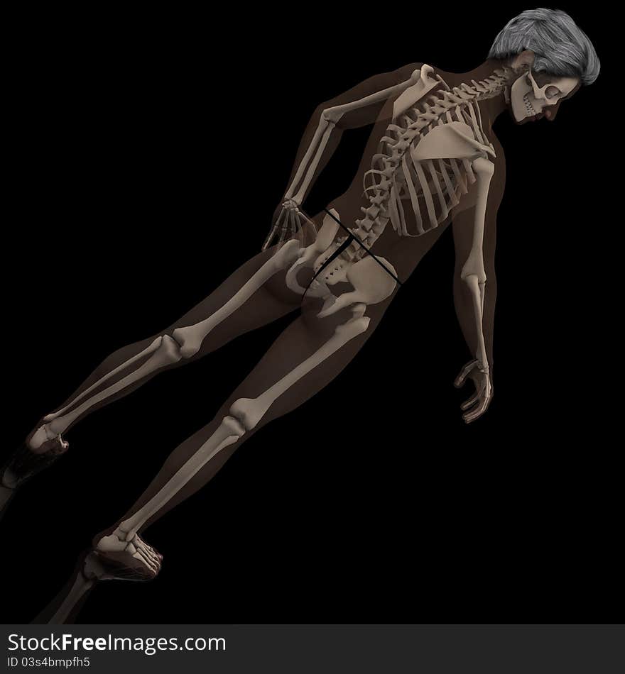 A male model where the skeleton shows thru the skin. A male model where the skeleton shows thru the skin