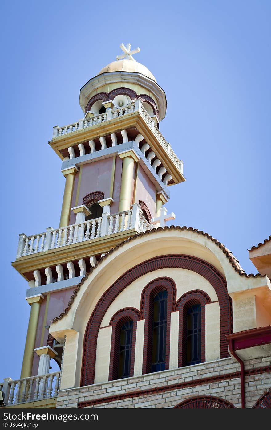 Greek church (detail) - a tower. Greek church (detail) - a tower