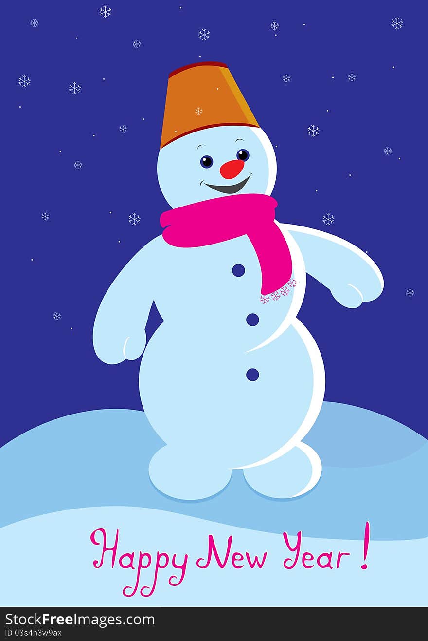 Vector illustration a snowman, a congratulation happy New Year