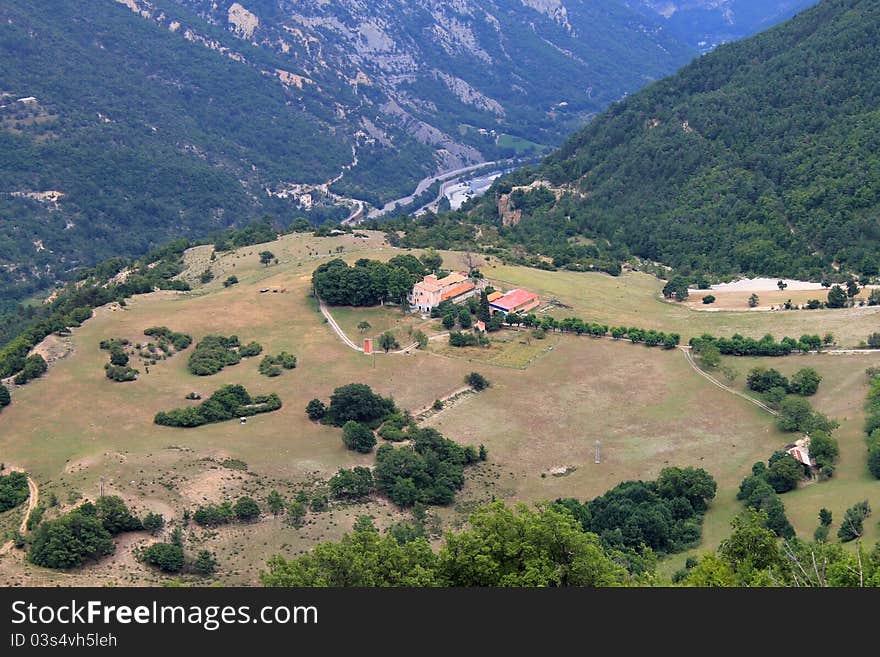 Bird's Eye View of valley in France near French Riviera. Bird's Eye View of valley in France near French Riviera