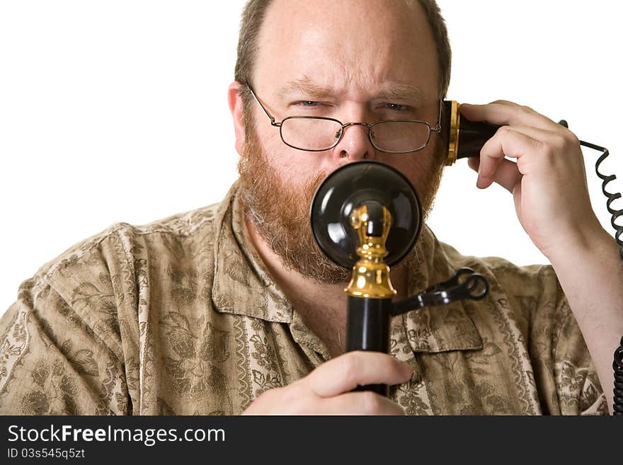 Man with vintage phone