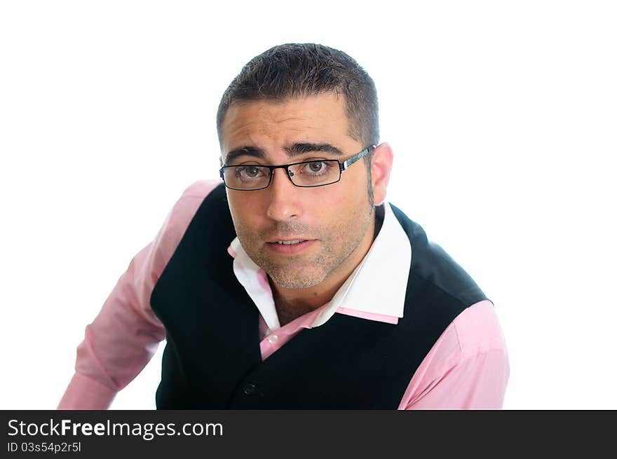 A business man with glasses on white background. A business man with glasses on white background