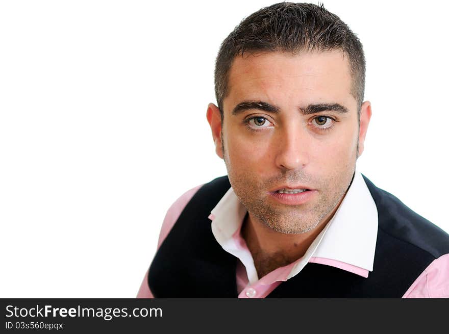 A business man wearing a vest on white background. A business man wearing a vest on white background