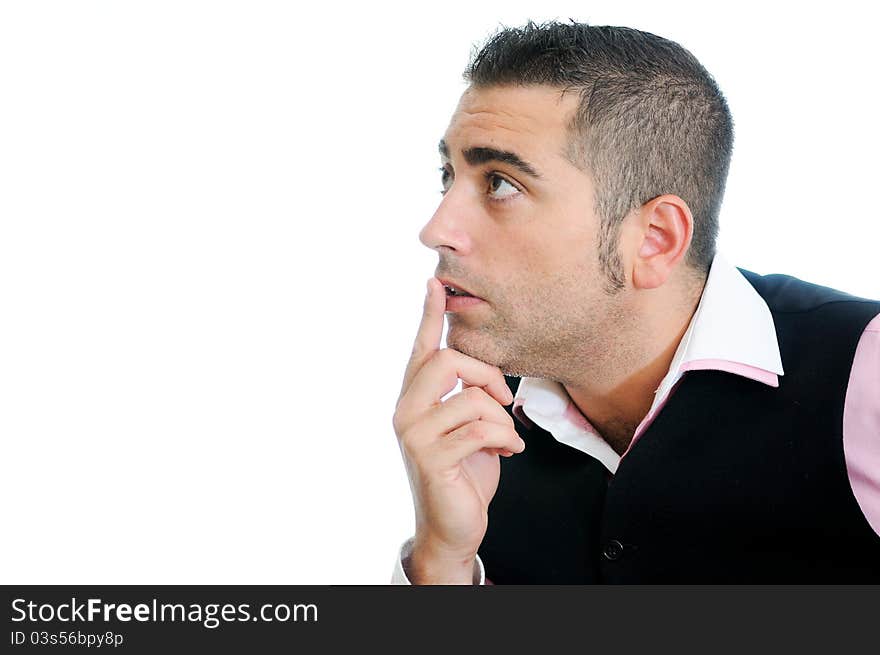 A business man wearing a vest on white background. A business man wearing a vest on white background