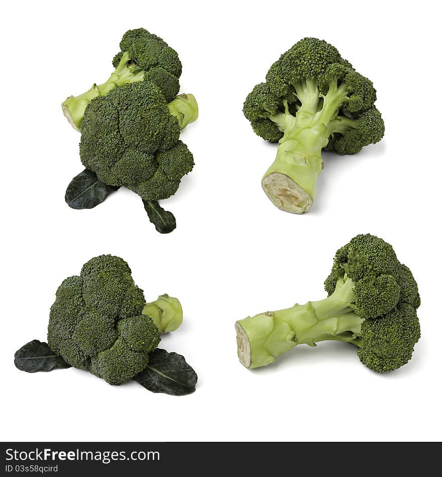 Set of broccoli against white background