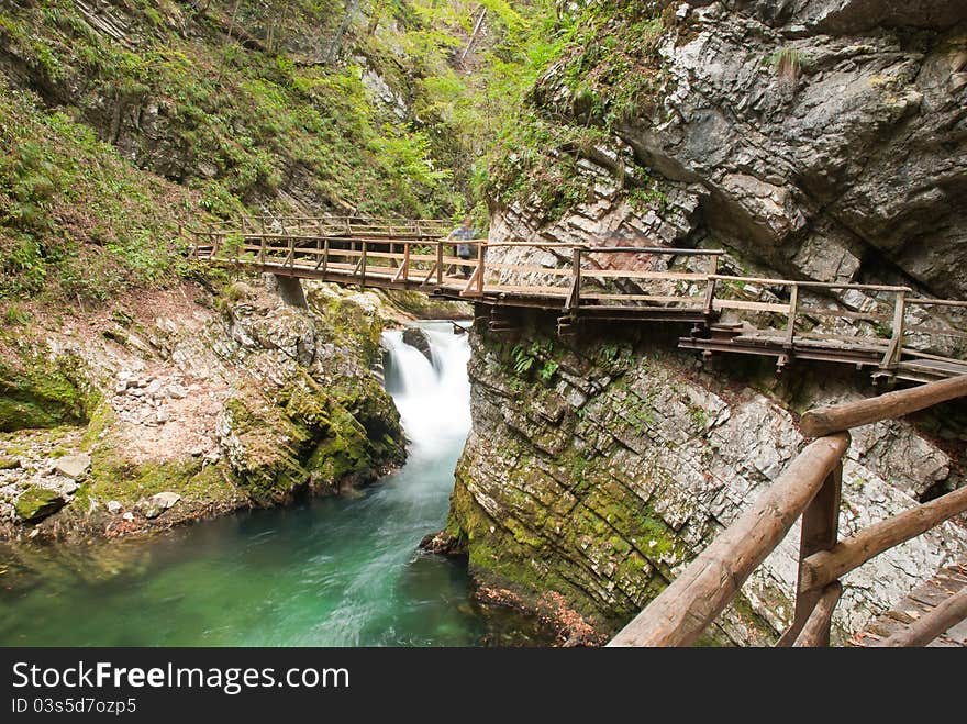 Walking in the gorge of Vintgar in Slovenia