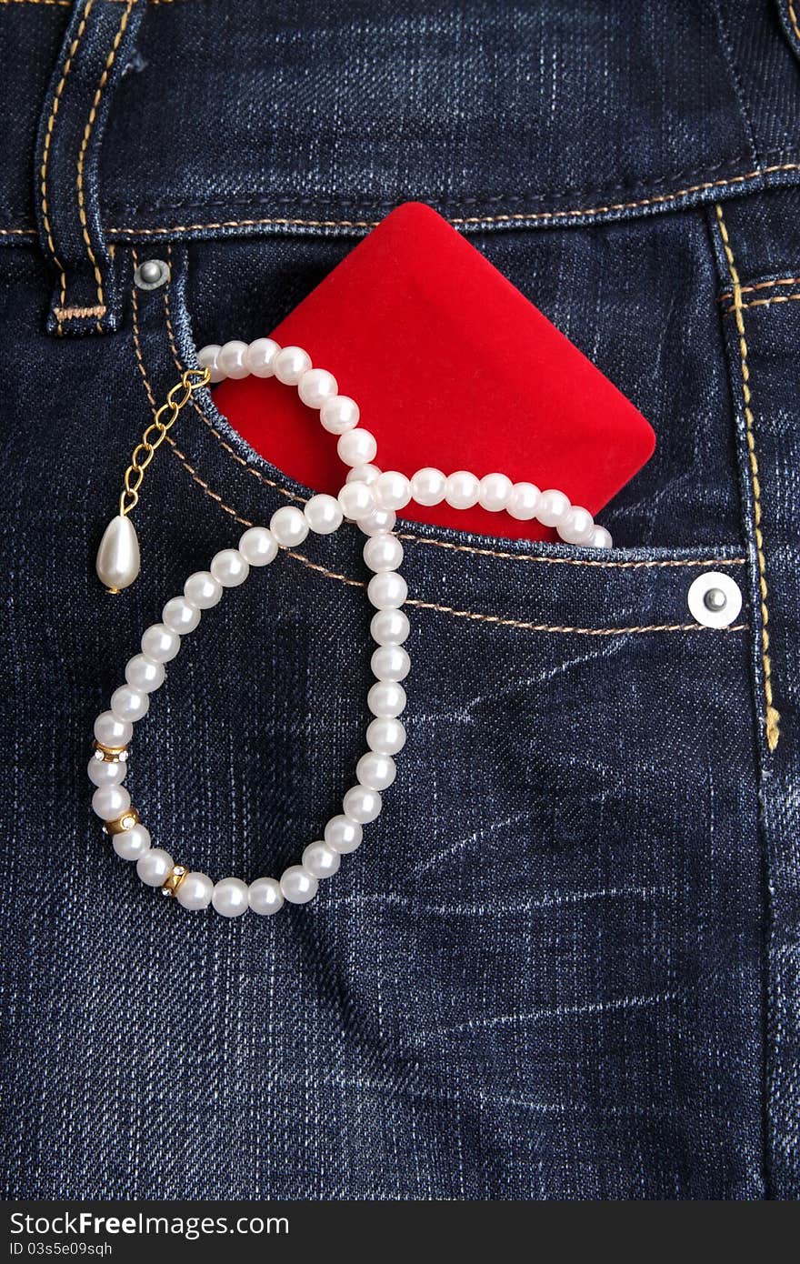 Pearl Necklace And Red Gift Box