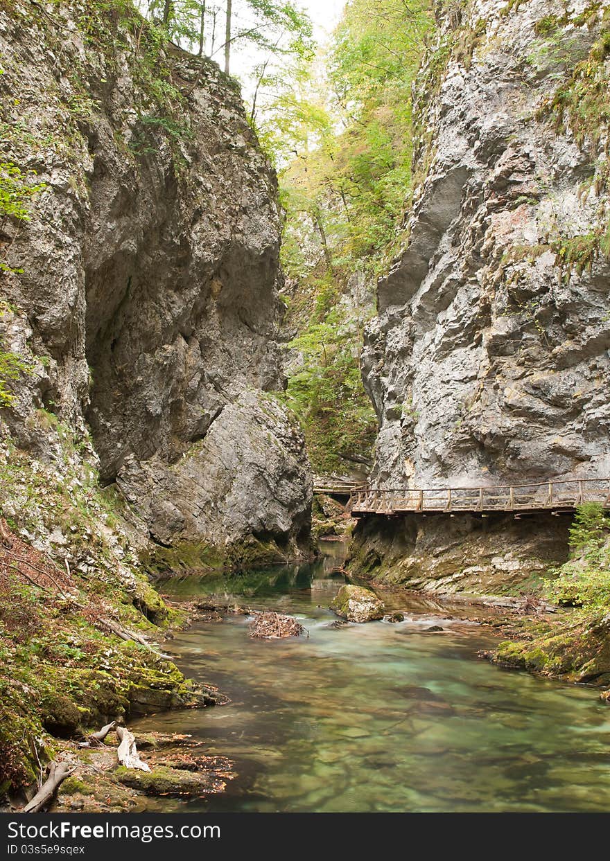 Walking in the gorge of Vintgar in Slovenia