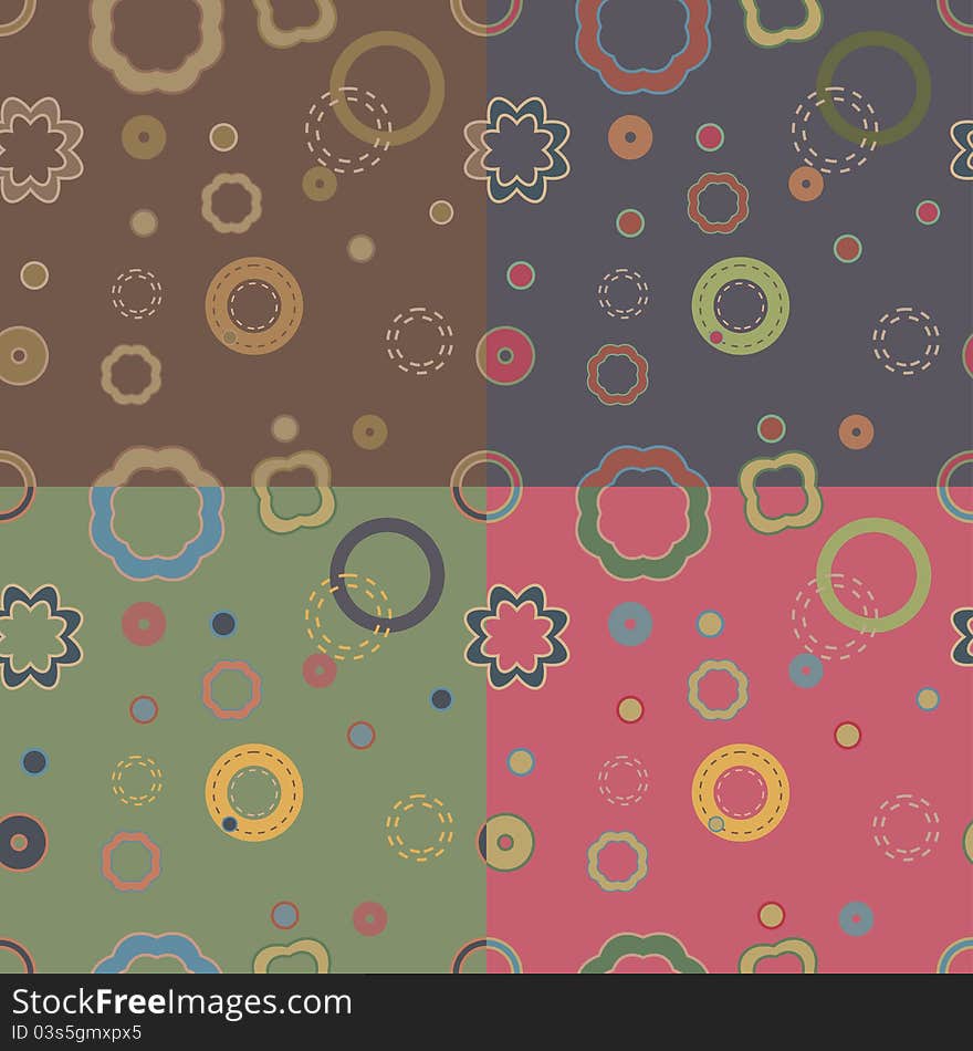 Set of four fun seamless colored vector patterns. Set of four fun seamless colored vector patterns