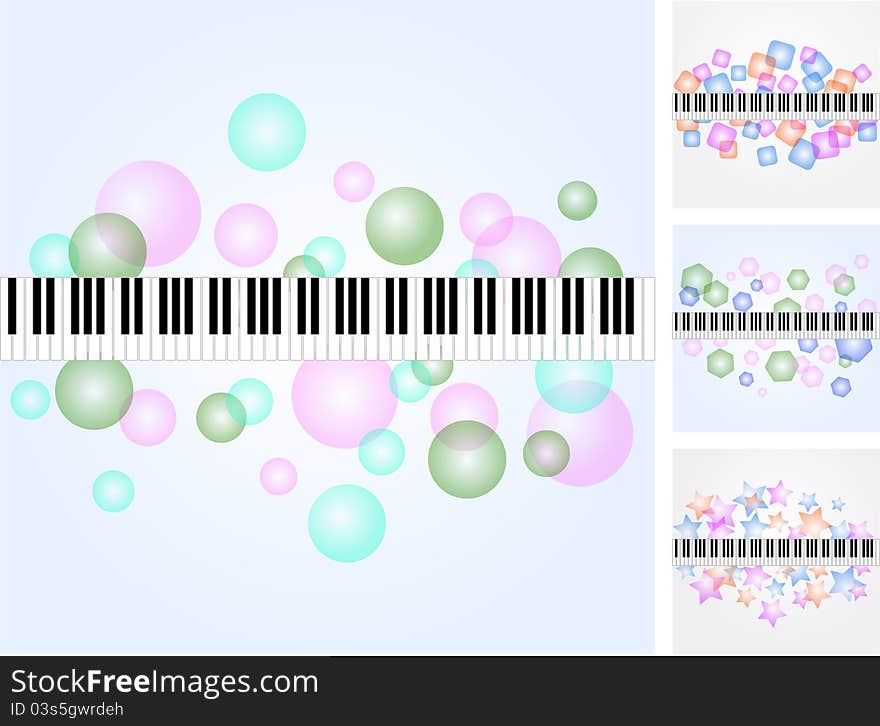 Set of musical backgrounds with piano keyboard and geometric shapes. Vector illustration. Set of musical backgrounds with piano keyboard and geometric shapes. Vector illustration.