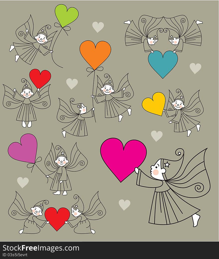 Set Vector Elves With Hearts