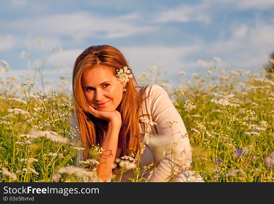 Cute caucasian young woman during the sunset. Cute caucasian young woman during the sunset.