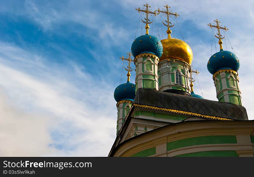 Orthodox Domes Of Russian Church And Cloud On Sky