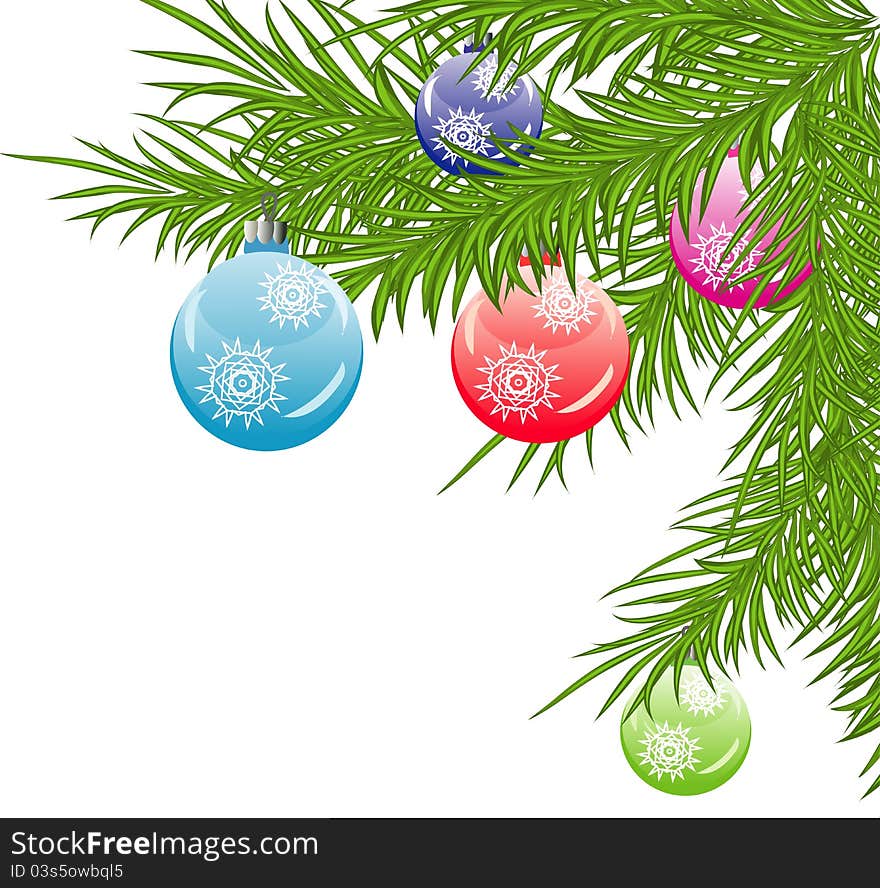 Christmas background, christmas tree illustration with baubles. Christmas background, christmas tree illustration with baubles