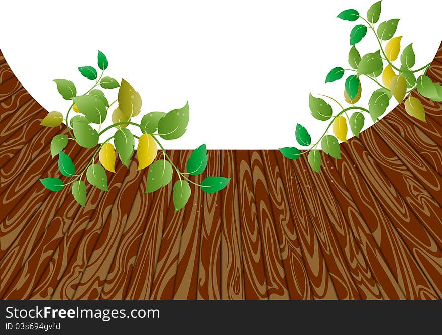 Wood floor and green trees leaves