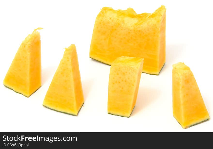 Pieces of pumpkin on a white background