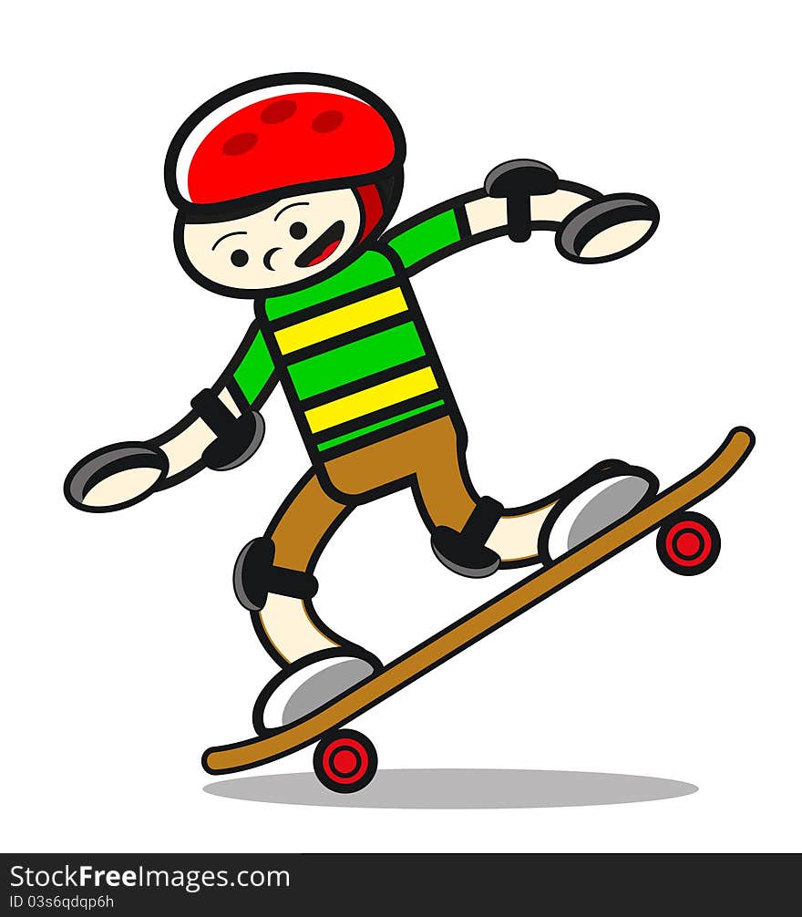 Illustration of boy play with his skate board. Illustration of boy play with his skate board