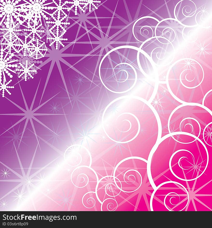 Curls and snowflake on starry pink background. Curls and snowflake on starry pink background