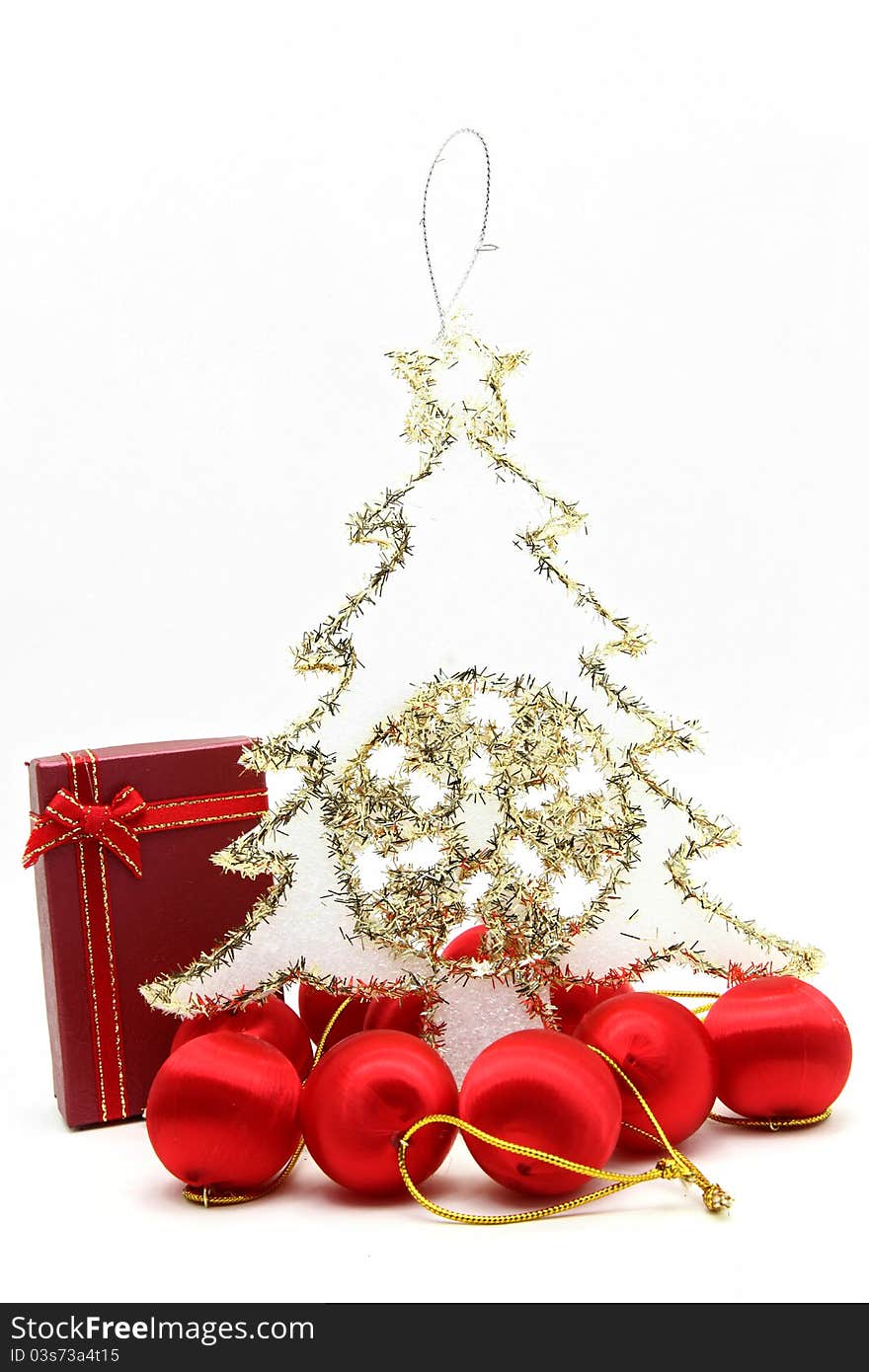 Holiday box with christmas tree and ornament for decoration. Holiday box with christmas tree and ornament for decoration