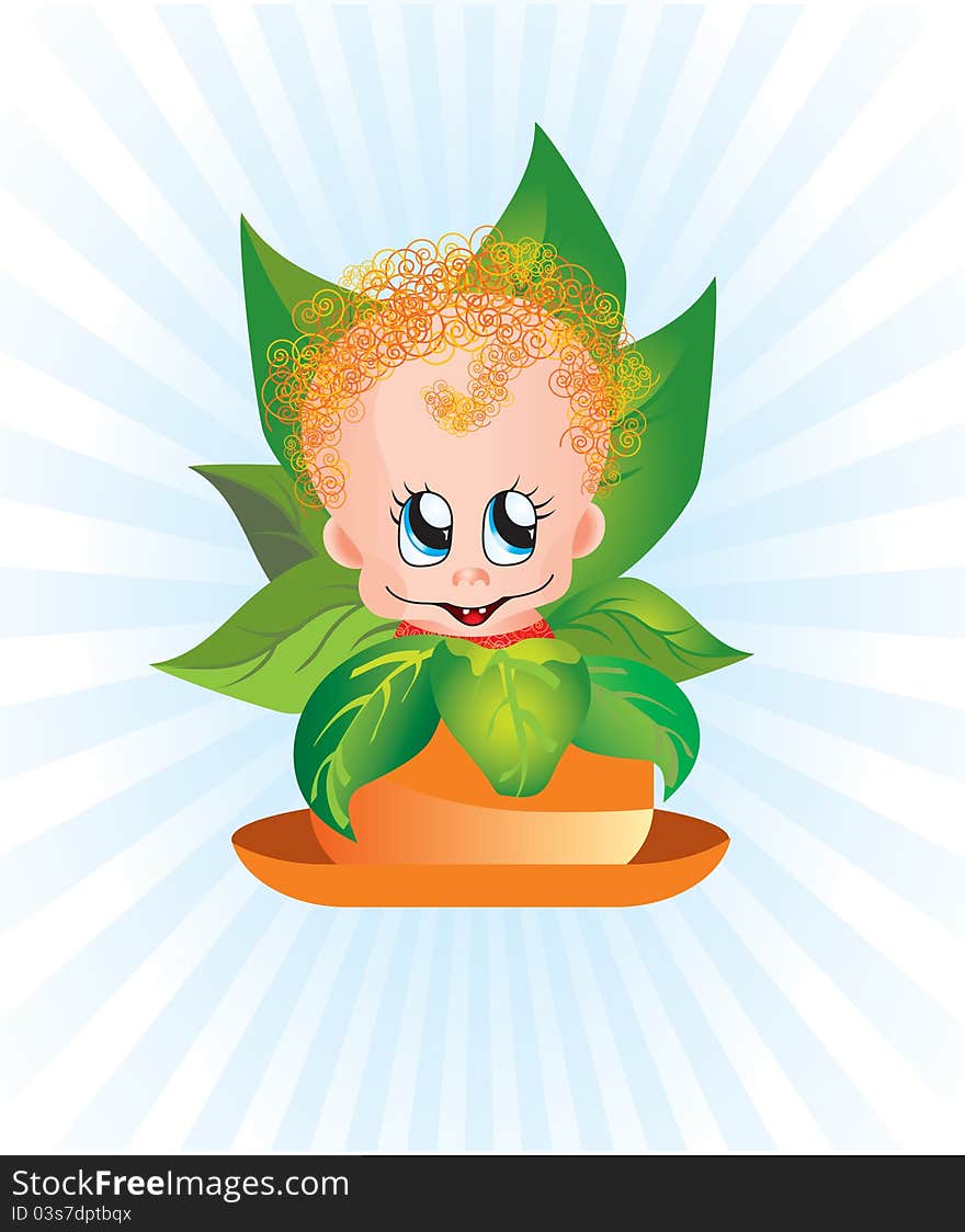 Curly Kid In A Flower Pot