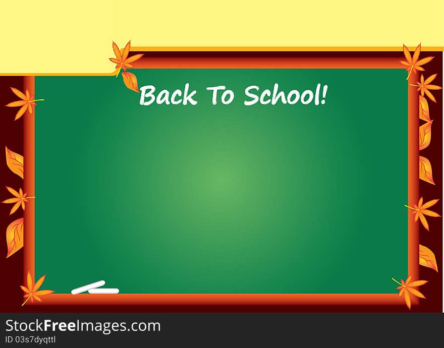 Back to school template with green blackboard and autumn leaves. Back to school template with green blackboard and autumn leaves.