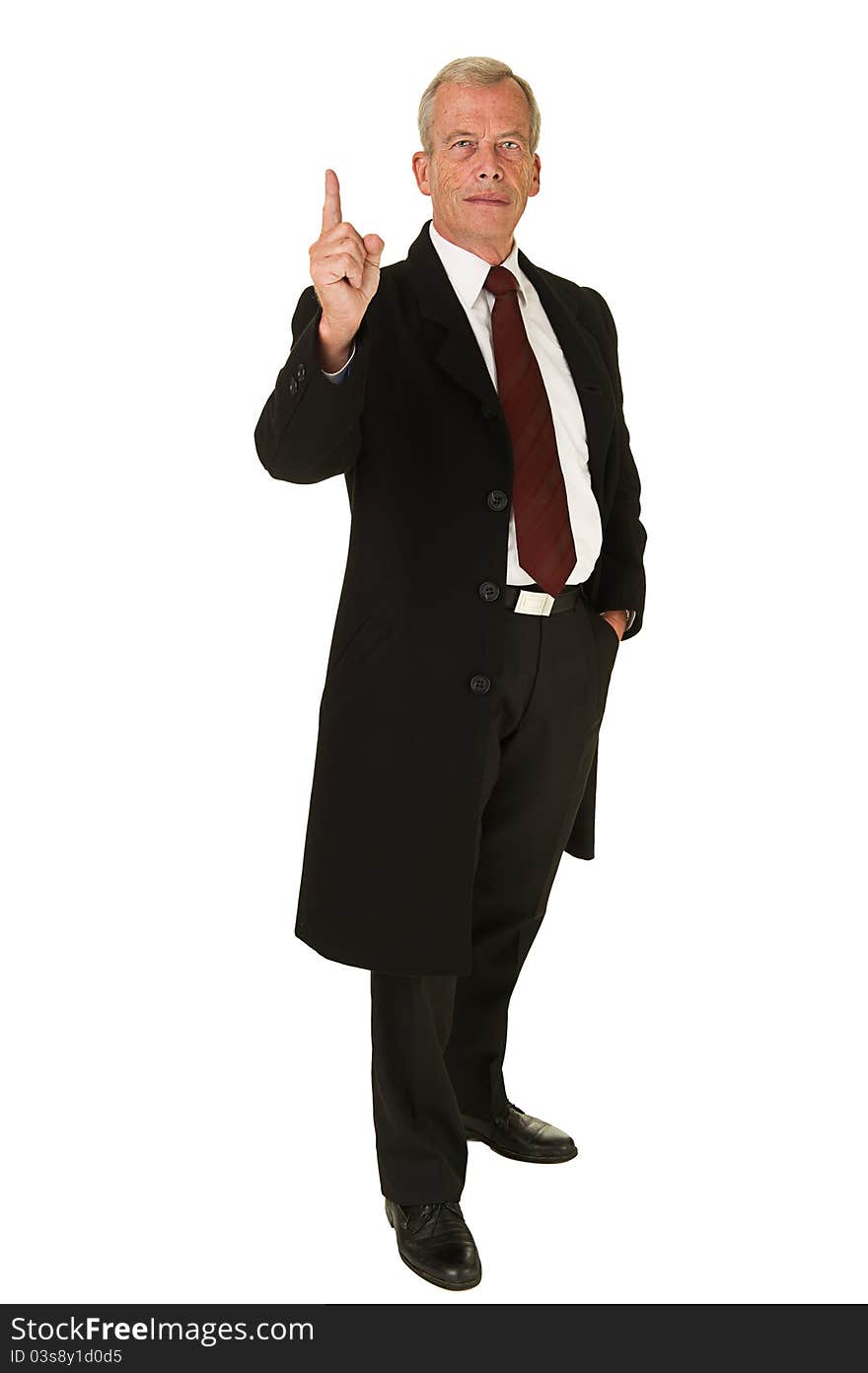 Business man in black suit over a white background. Business man in black suit over a white background