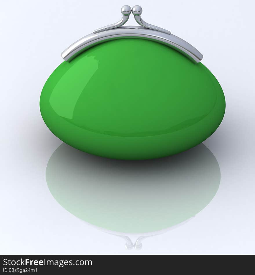 Green money purse icon with reflection 3d. Green money purse icon with reflection 3d