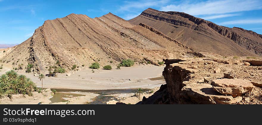 View of a wild landscape and desert in the south of Morocco. View of a wild landscape and desert in the south of Morocco