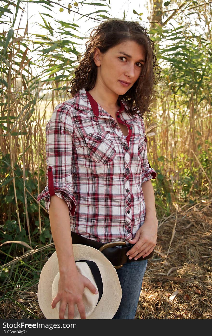 country girl with white hat