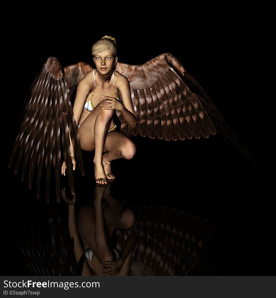 A female angel in a unique pose and expression. A female angel in a unique pose and expression