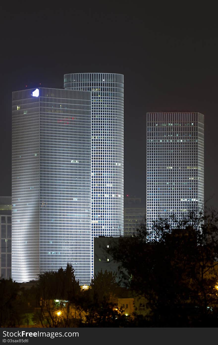 Azrieli center at night. Tel Aviv. Israel