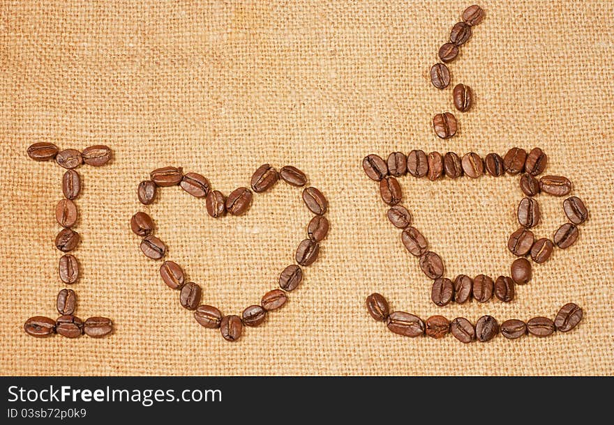 The inscription of the bean, I love coffee