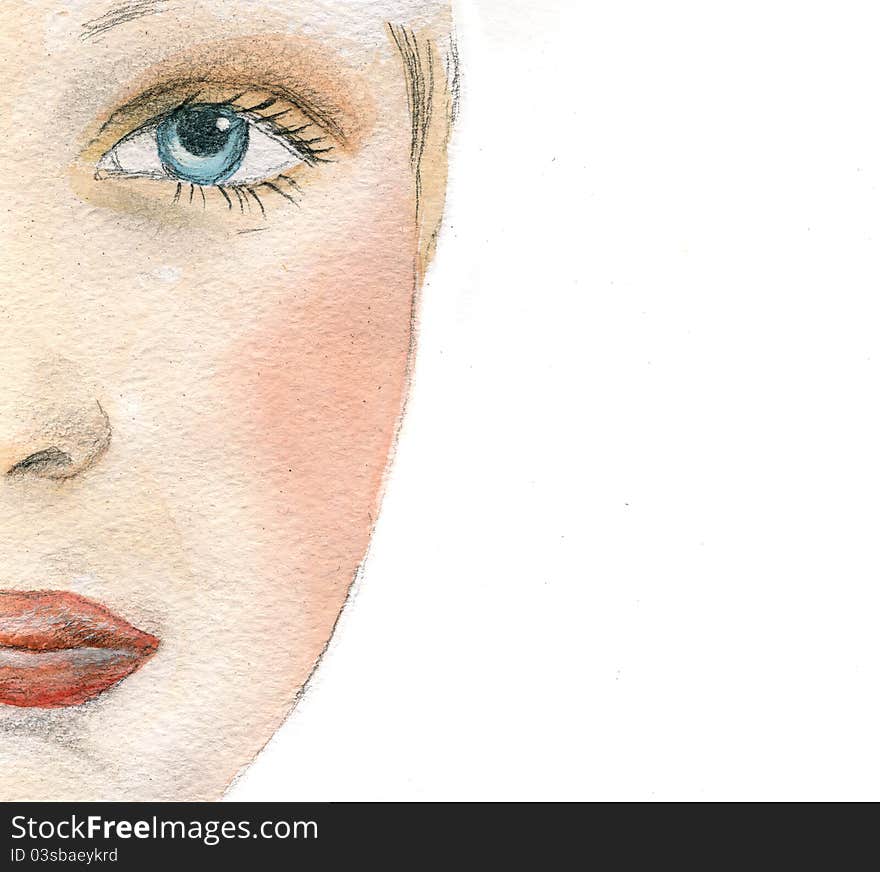 Half of female face isolated